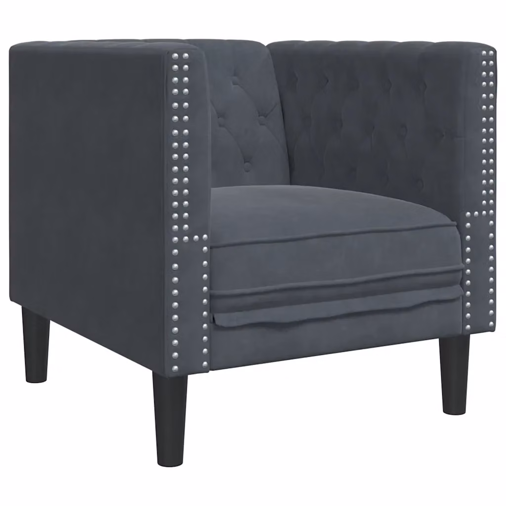 vidaXL Divano Chesterfield in Velluto Grigio Scuro L: 74,5 cm, P: 71 cm, H: 70,5 cm – 2