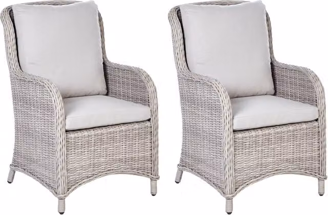 Set di 2 sedie da giardino BELIANI in rattan sintetico beige con cuscini e braccioli