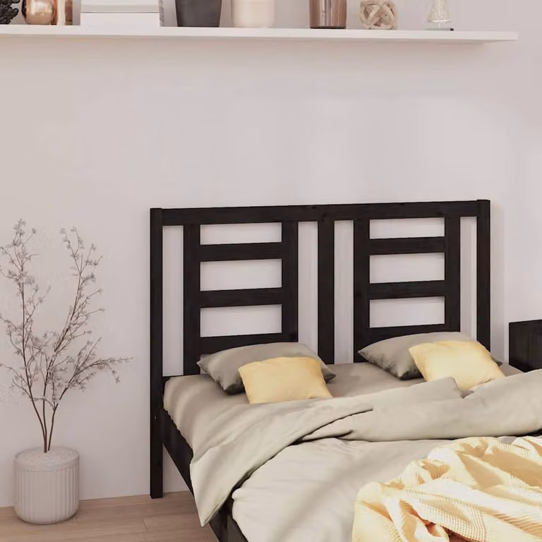 Testiera per letto vidaXL in legno massello di pino, colore nero, L: 146 cm, P: 4 cm, H: 100 cm