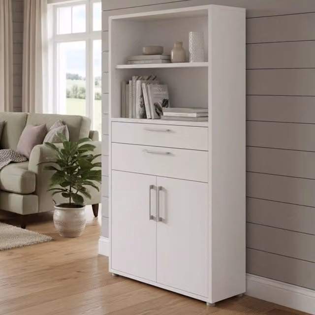 Credenza Albidona DMORA, Buffet e Madia da Soggiorno o Cucina, Bianco Opaco, L 89 cm x P 40 cm x H 186 cm – 1