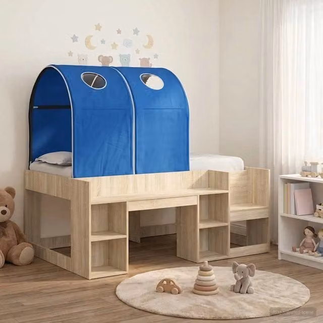Letto con Tunnel 3 pz Rovere Sonoma e Blu Legno ingegnerizzato 3423505