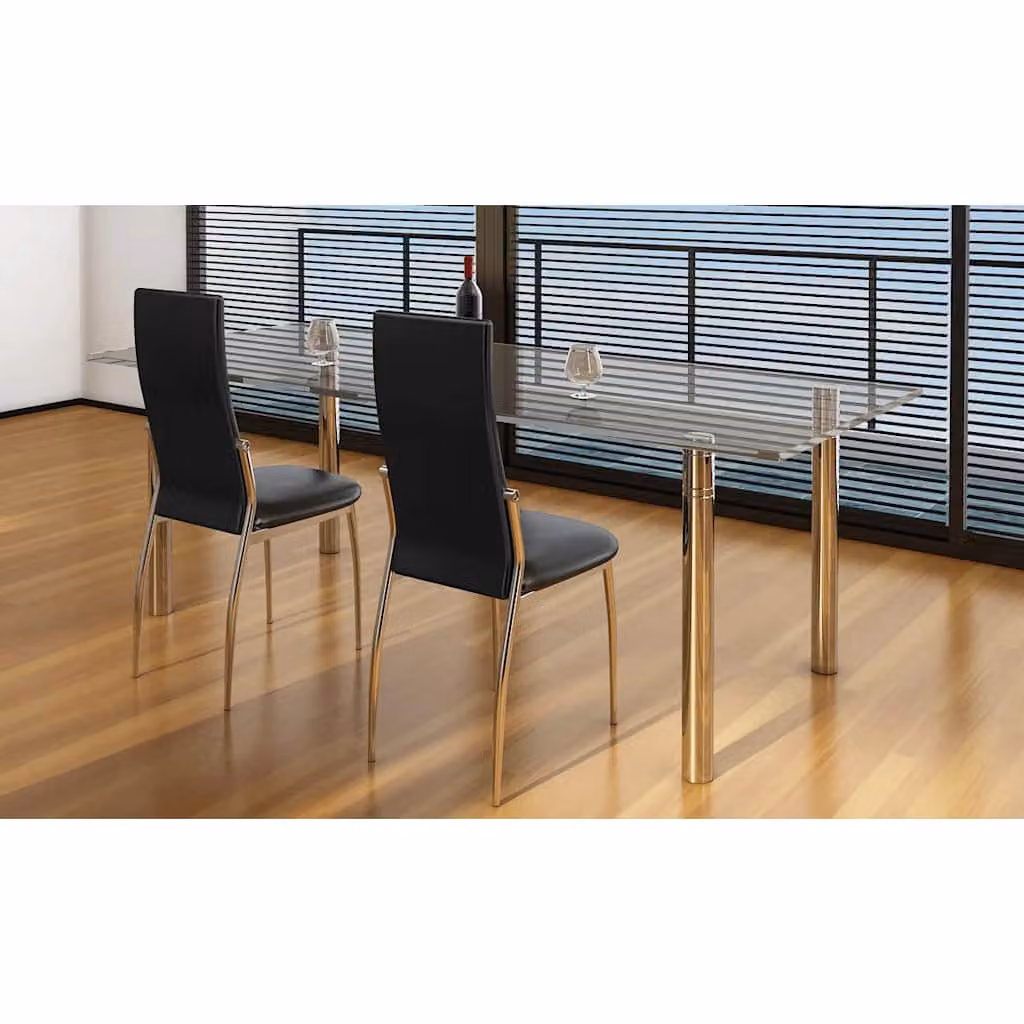 Set di 2 sedie da pranzo moderne vidaXL in similpelle nera con struttura in metallo e plastica
