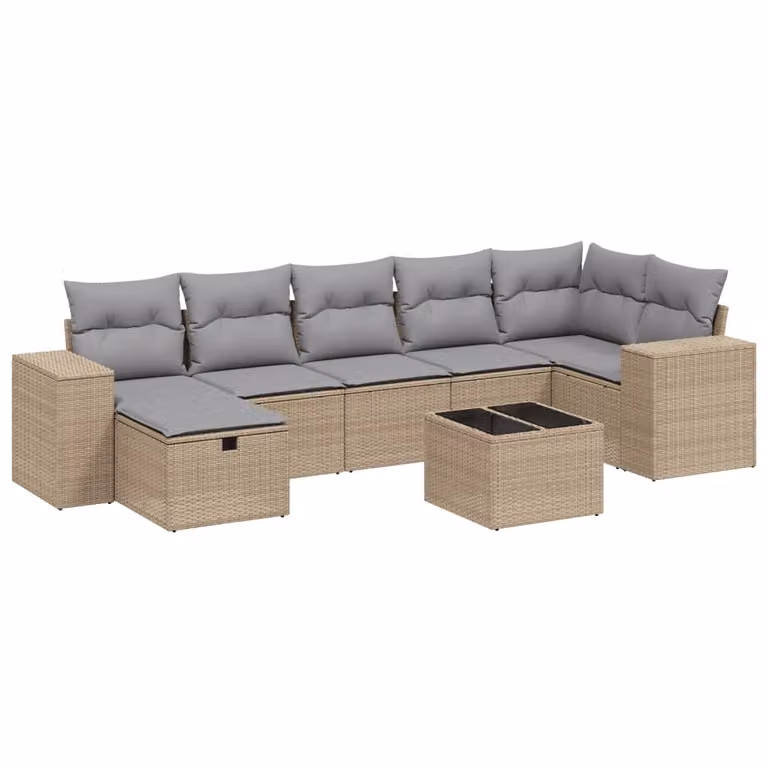 Set Divano da Giardino 8 pz con Cuscini Beige Misto Polyrattan