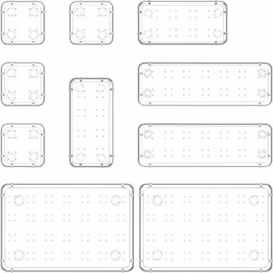 Uniqoos® Set di 10 organizer trasparenti per cassetti, in plastica trasparente, disponibili in 4 dimensioni: (4 unità da 7,62 x 7,62 x 4,57 cm; 2 unità da 15,24 x 7,62 x 4,57 cm; 2 unità da 22,86 x 7,62 x 4,57 cm; 2 unità da 22,86 x 15,24 x 4,57 cm) per c