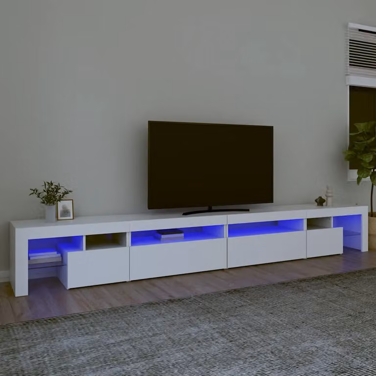 vidaXL Mobile Porta TV Moderno con Luci LED Integrate Bianco L: 290 cm, P: 40 cm, H: 36,5 cm