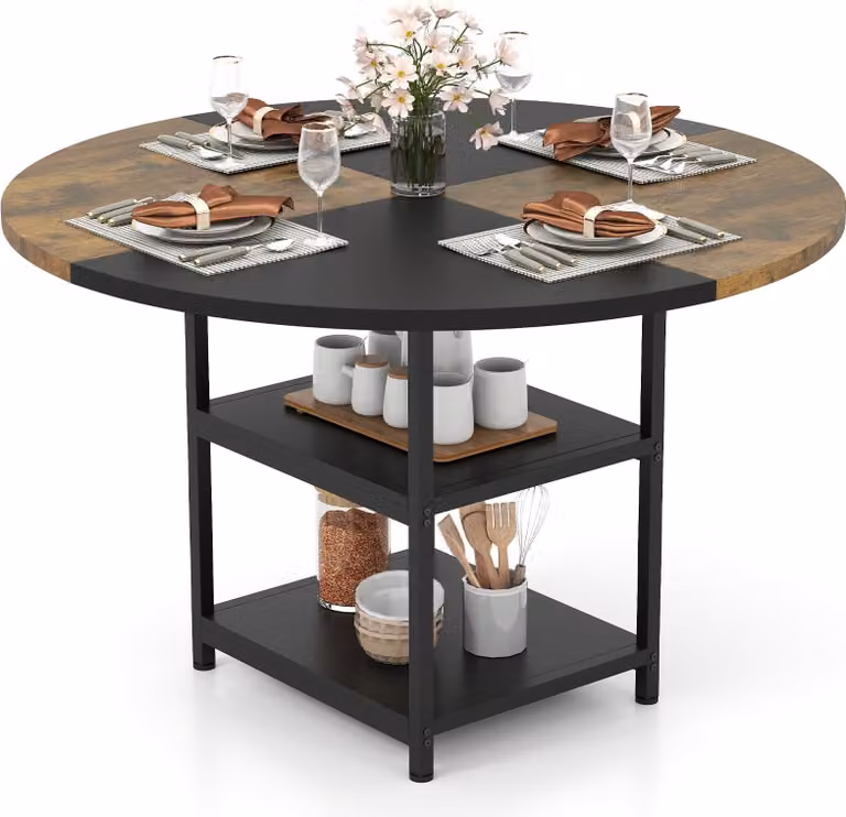 Tavolo da pranzo rotondo con contenitore, 120 cm, struttura in metallo