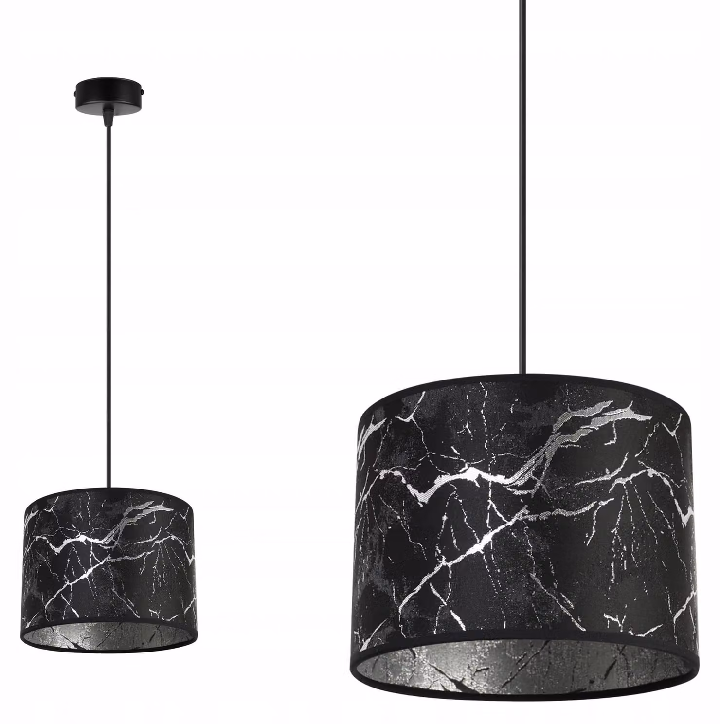 Lampada a sospensione con motivo marmorizzato argento – Lampada a sospensione moderna con paralume, lampada da soffitto per soggiorno e sala da pranzo