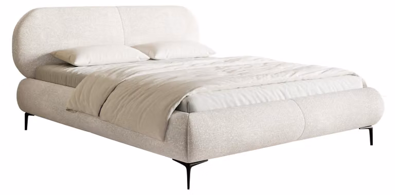 Selsey Ovalle - Letto matrimoniale, letto imbottito con gambe in metallo nero, color crema, 140 cm