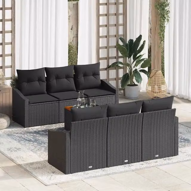 Set Divano da Giardino 7 pz Nero polyrattan 3356448