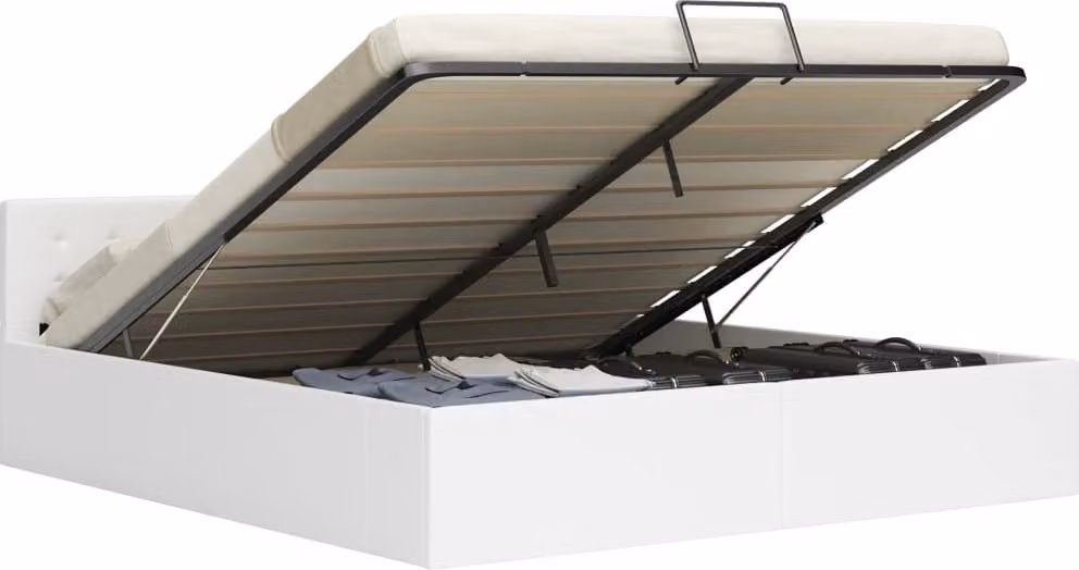 The Living Store Letto contenitore Idraulico Bianco Ecopelle 180×200 cm