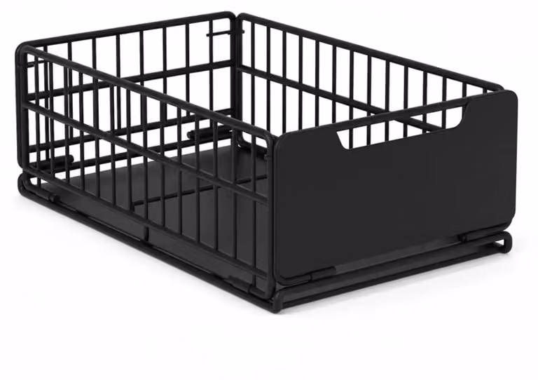 Cassetto estraibile e pieghevole - Cesto portaoggetti da montare sotto il ripiano - Struttura in metallo - Montaggio senza viti - 43x25x18 cm - Nero