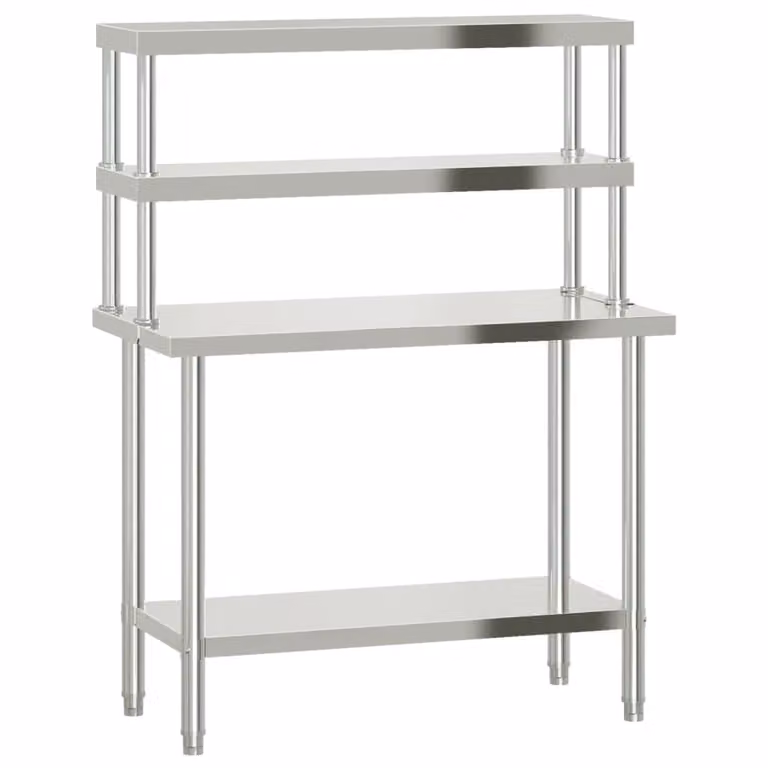 Tavolo Lavoro Cucina con Ripiano 110x55x150 cm Acciaio Inox