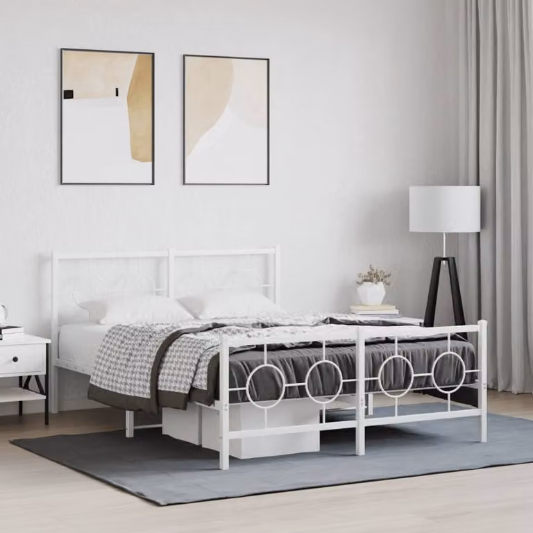 vidaXL Giroletto in Metallo con Testiera e Pediera Bianco L: 142 cm, P: 196 cm, H: 91 cm