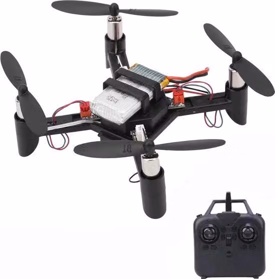 Set di assemblaggio mini drone quadricottero con telecomando nero in plastica e metallo per principianti