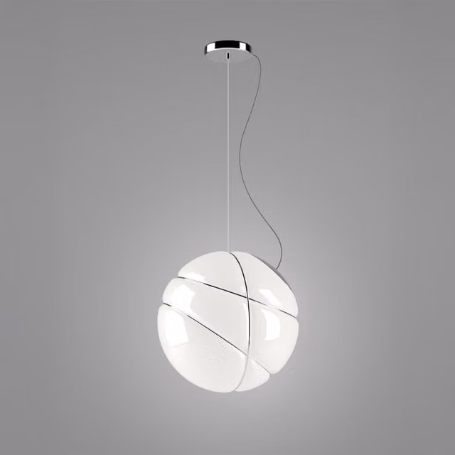 Lampada a sospensione Fabbian Armilla in vetro bianco e metallo oro o cromo con lampadina E27 sostituibile