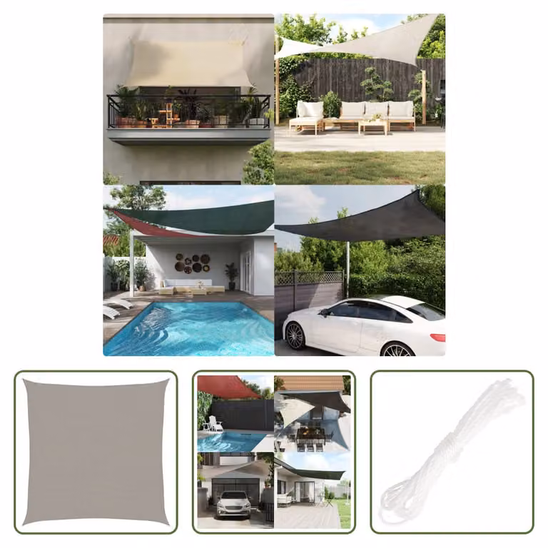 The Living Store Tenda da sole 160 g/m² Quadrata Grigio chiaro 3,6x3,6 m HDPE