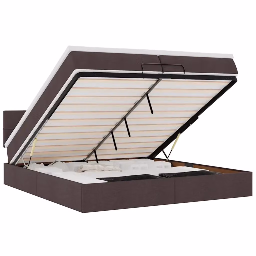 Letto con contenitore a sollevamento vidaXL in tessuto marrone e bianco con materasso, L/P/H: 200 x 200 x 280 cm – 2