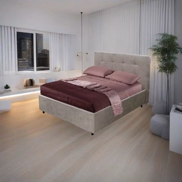 Letto una piazza e mezza con contenitore Ascoli 120x190 tessuto Enjoy colore tortora