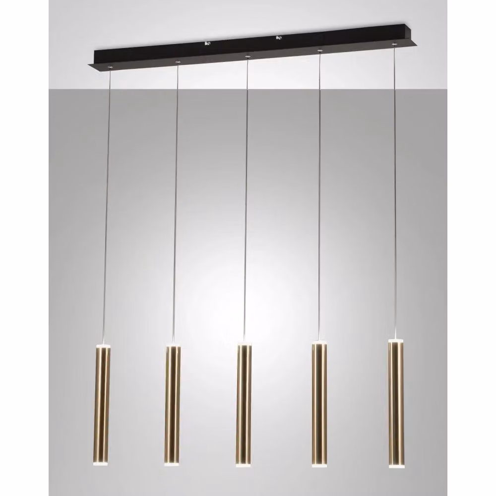 Lampada a sospensione lineare Prado di Fabas Luce con 5 luci LED da 33W, dimmerabile, disponibile in oro/ottone, bianco o nero – 2