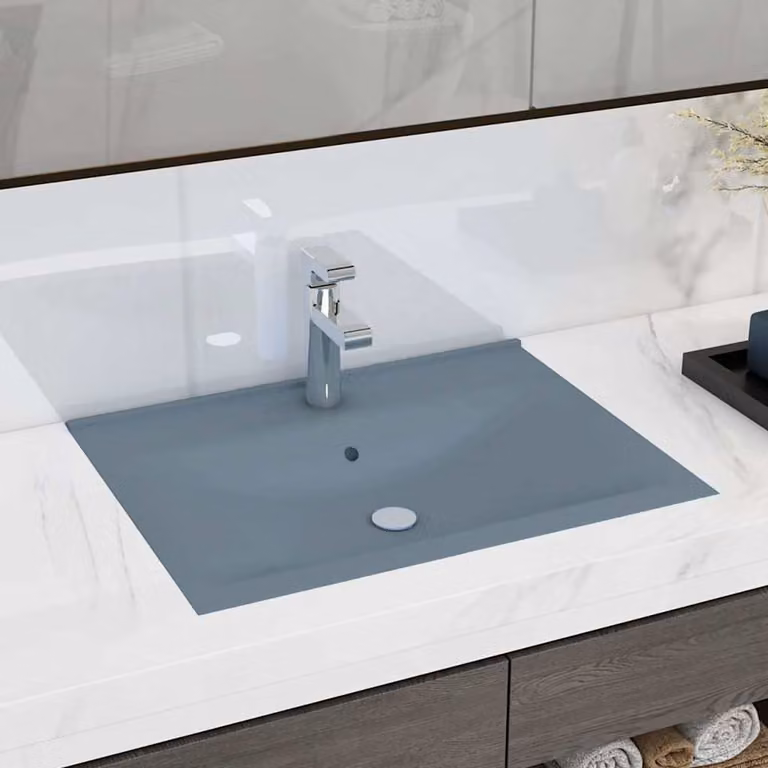 Lavandino in ceramica rettangolare con foro rubinetto vidaXL, colore blu, sospeso, L: 60 cm, P: 46 cm, H: 16 cm