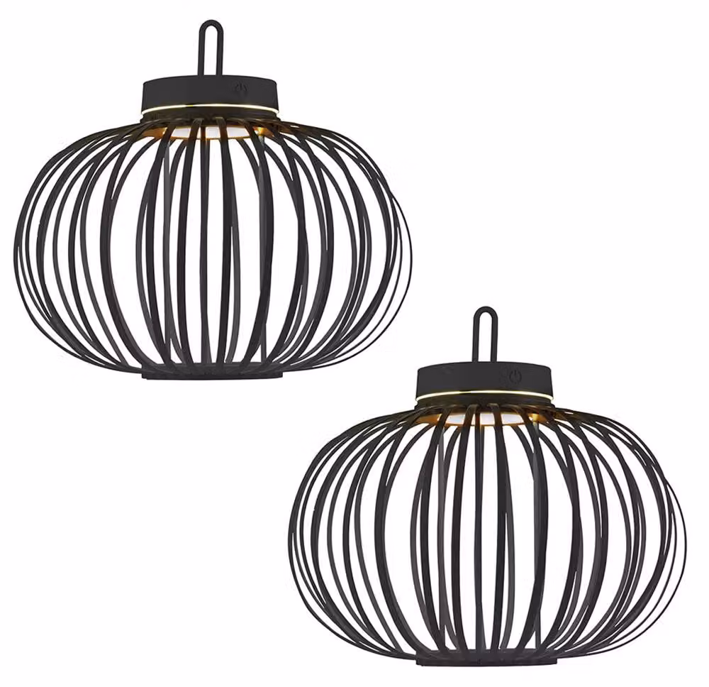 Set da 2 lampade a sospensione/da tavolo a LED ricaricabili, nero, dimmer touch, diametro 36 cm