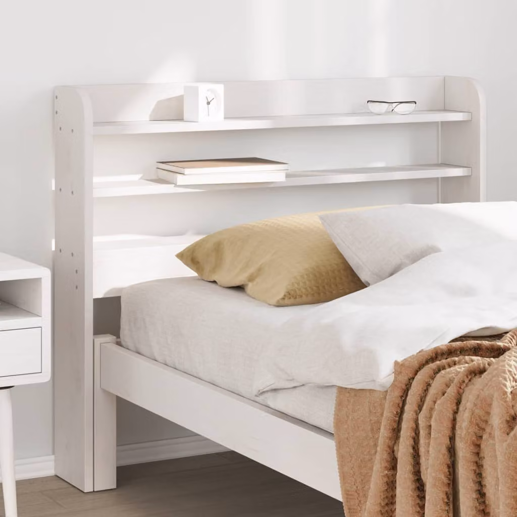 Testiera con ripiani integrati vidaXL in legno massello di pino bianco per camera da letto