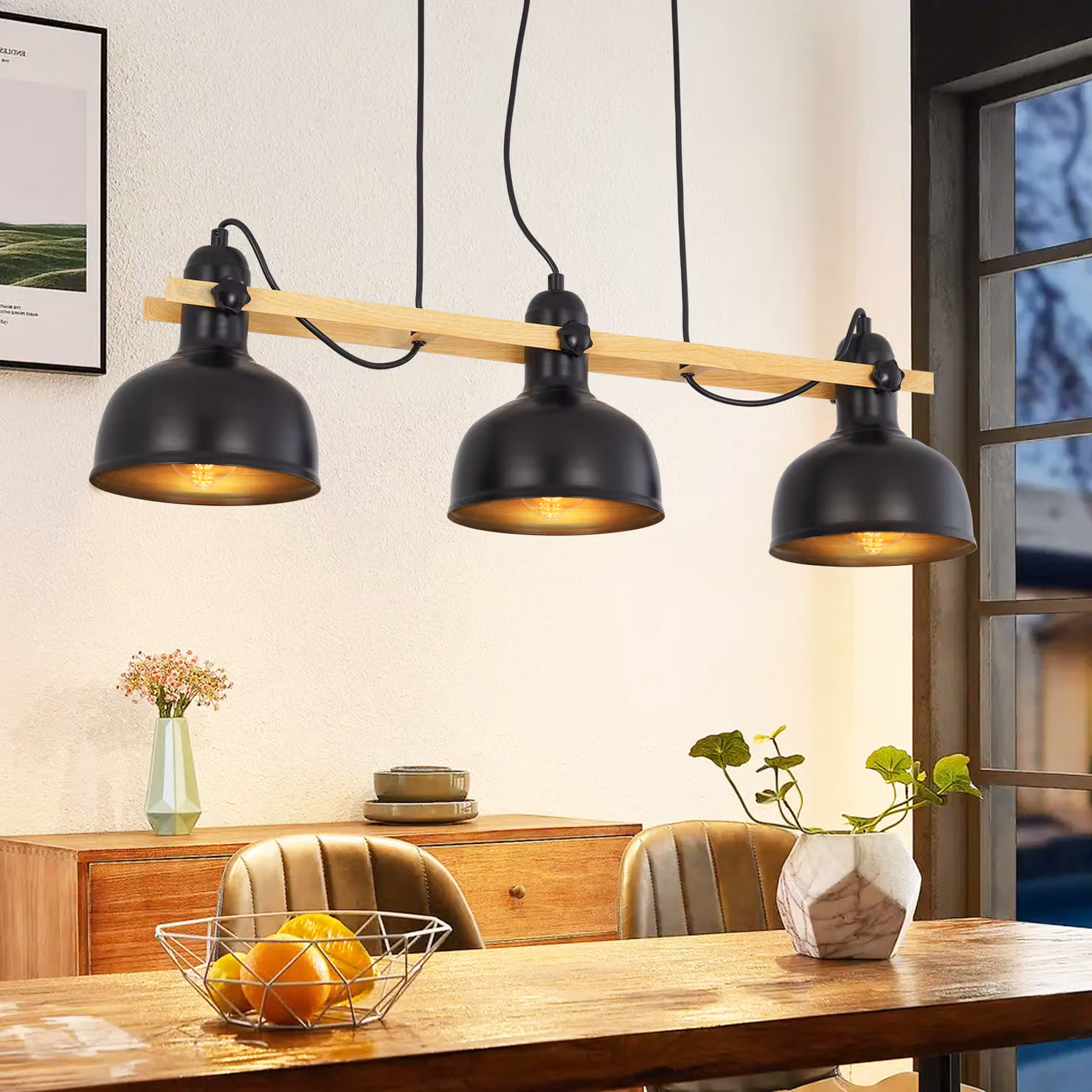 ZMH Lampada da tavolo a sospensione 3 fiamme nero vintage industriale E27 zoccolo lampada 25W ferro lampada da tavolo camera da letto cucina bar corridoio soggiorno