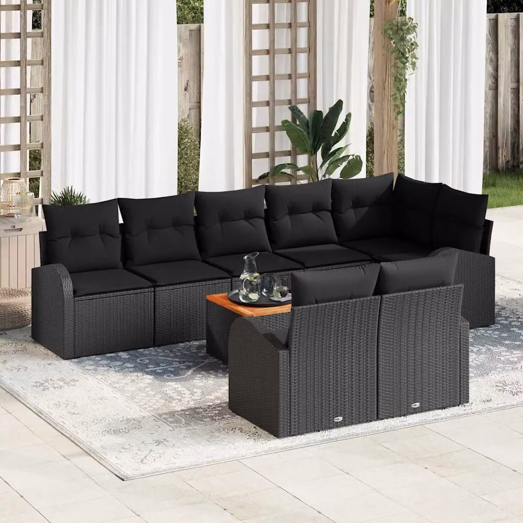Set Divano da Giardino vidaXL 9 Pezzi Nero con Cuscini e Tavolino da Esterno in Polyrattan e Acciaio – 1