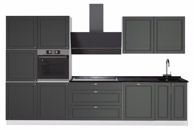 Cucina componibile Vicco Fame-Line Verde-oro rustico/Bianco 340 cm senza piano di lavoro, Model 64630