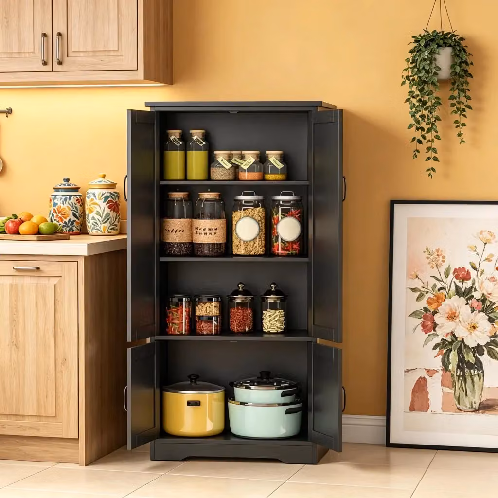 Mobile base cucina moderno WISHDOR nero opaco con 2 ante e ripiani interni L/P/H: 123 x 60 x 30 cm – 2