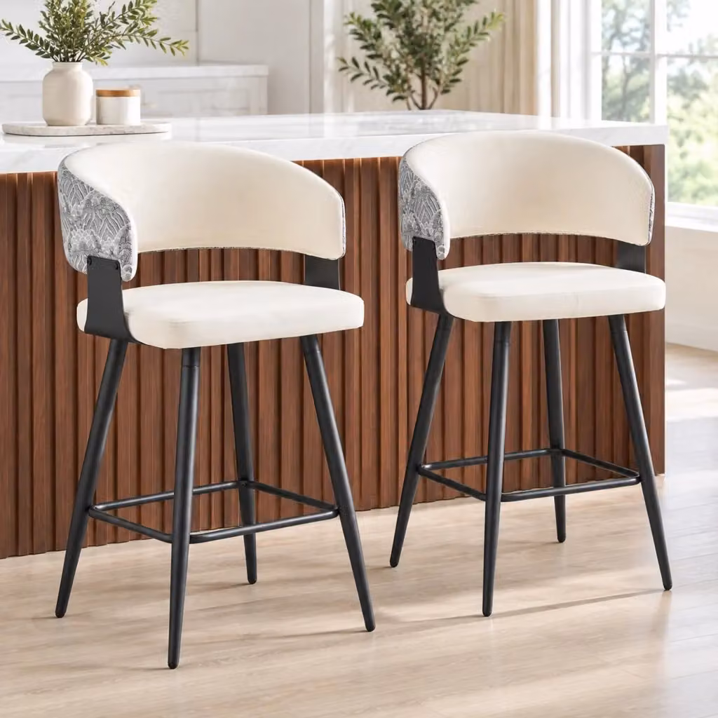Set di 2 sgabelli da bar MIVRAY con schienale in similpelle bianca e struttura in metallo per cucina e sala da pranzo – 2