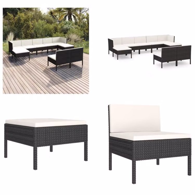 vidaXL 9 pezzi set salotto da giardino con cuscini in poly rattan nero - Set divano da giardino - Set divano da giardino - Set divano da giardino - Set divano da giardino