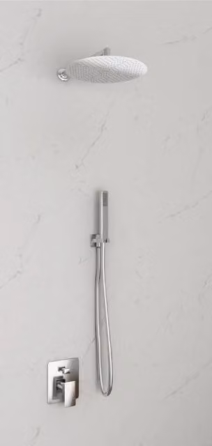 Kit Doccia GIORGY con Soffione Tondo e Doccino in Acciaio Inox Cromato Argento con Colonna Rigida a Incasso