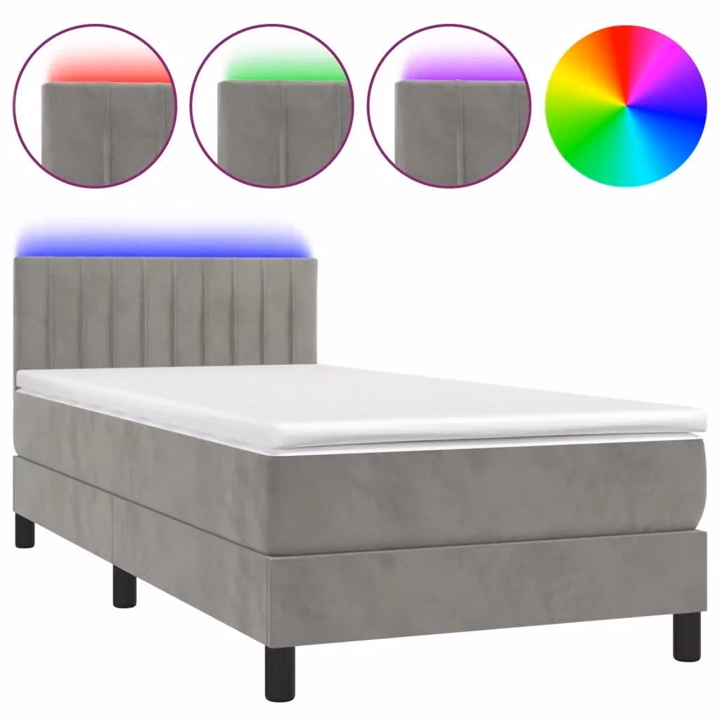 Letto Ibrido vidaXL in Velluto Grigio con Materasso, Illuminazione LED Sotto il Letto e Porte USB, L/P: 90 x 190 cm – 2
