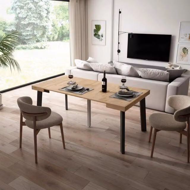 Consolle allungabile, 180x90x73cm, Per 8 persone, Gambe in legno, colore Rovere RF3000