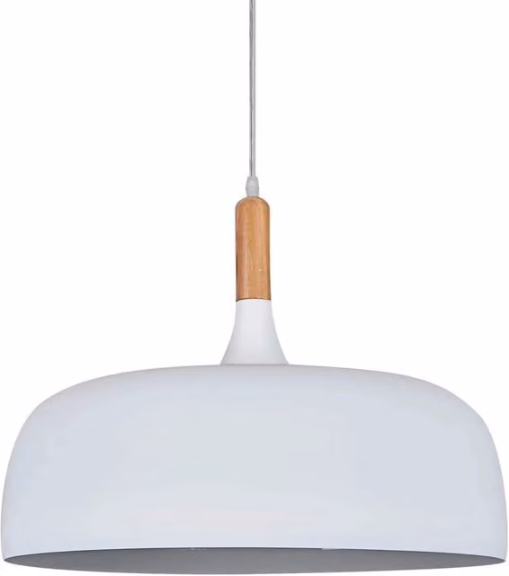 Lampada a sospensione LÚZETE Leah in alluminio e legno bianca, diametro 48 cm