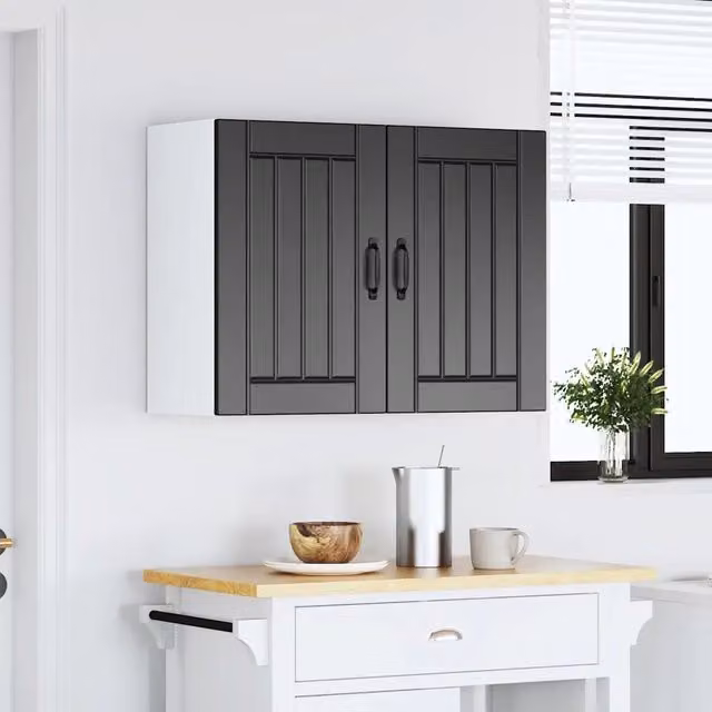 Pensile da Cucina Design In Nero con Ante in Vetro e Legno MDF L/P/H: 80 x 60 x 31 cm