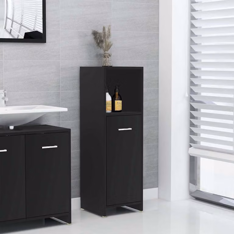 Mobile da bagno moderno vidaXL nero in legno e MDF con ante a battente e ripiani interni, L/P/H: 30 x 30 x 95 cm
