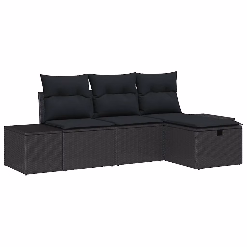 Set Divano da Giardino 4 Pezzi vidaXL in Polyrattan Nero e Beige con Cuscini e Ottoman – 2