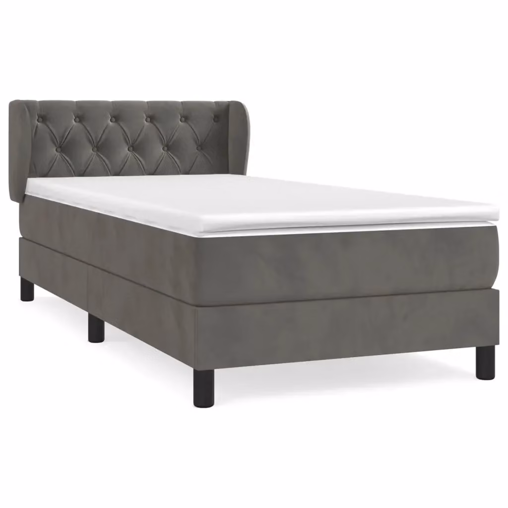Letto con Giroletto a Molle e Materasso Ibrido vidaXL in Velluto Grigio e Bianco L/P/H: 80 x 200 x 83 cm – 2
