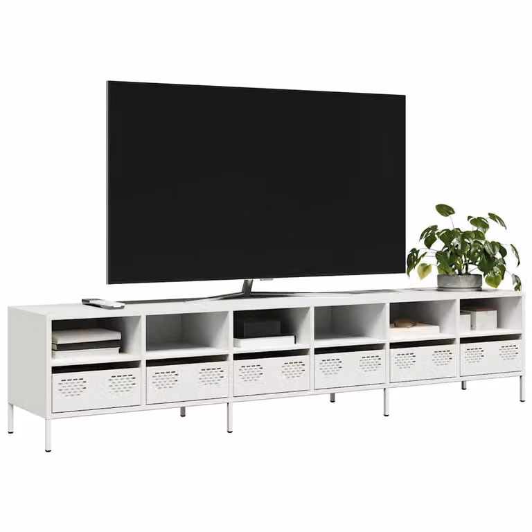 Mobile TV vidaXL Bianco in Metallo con Compartimenti Media L: 202 cm, P: 39 cm, H: 43,5 cm