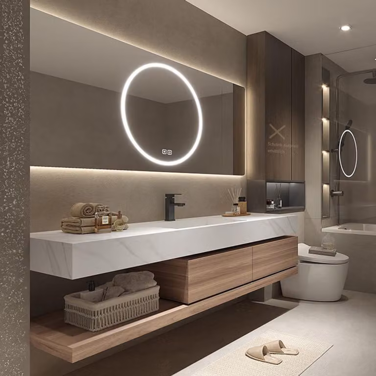 Lavabo in pietra sinterizzata con cassetto e ripiano – Composizione lavabo moderna con specchio a LED per il bagno 100*55 cm 【YT2032-100 K】