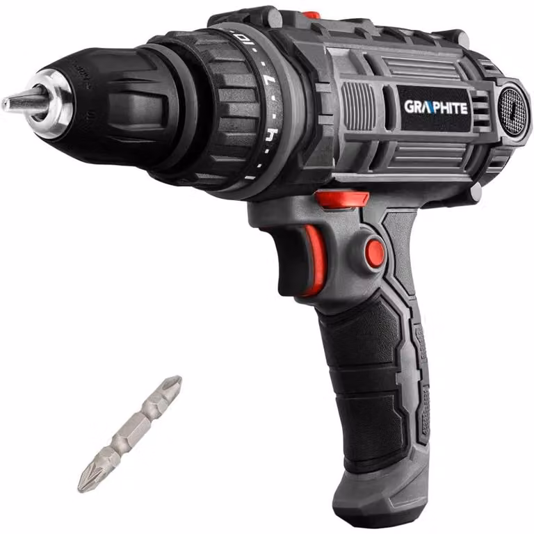Trapano avvitatore GRAPHITE 300W, mandrino autoserrante da 10 mm, valigetta di trasporto