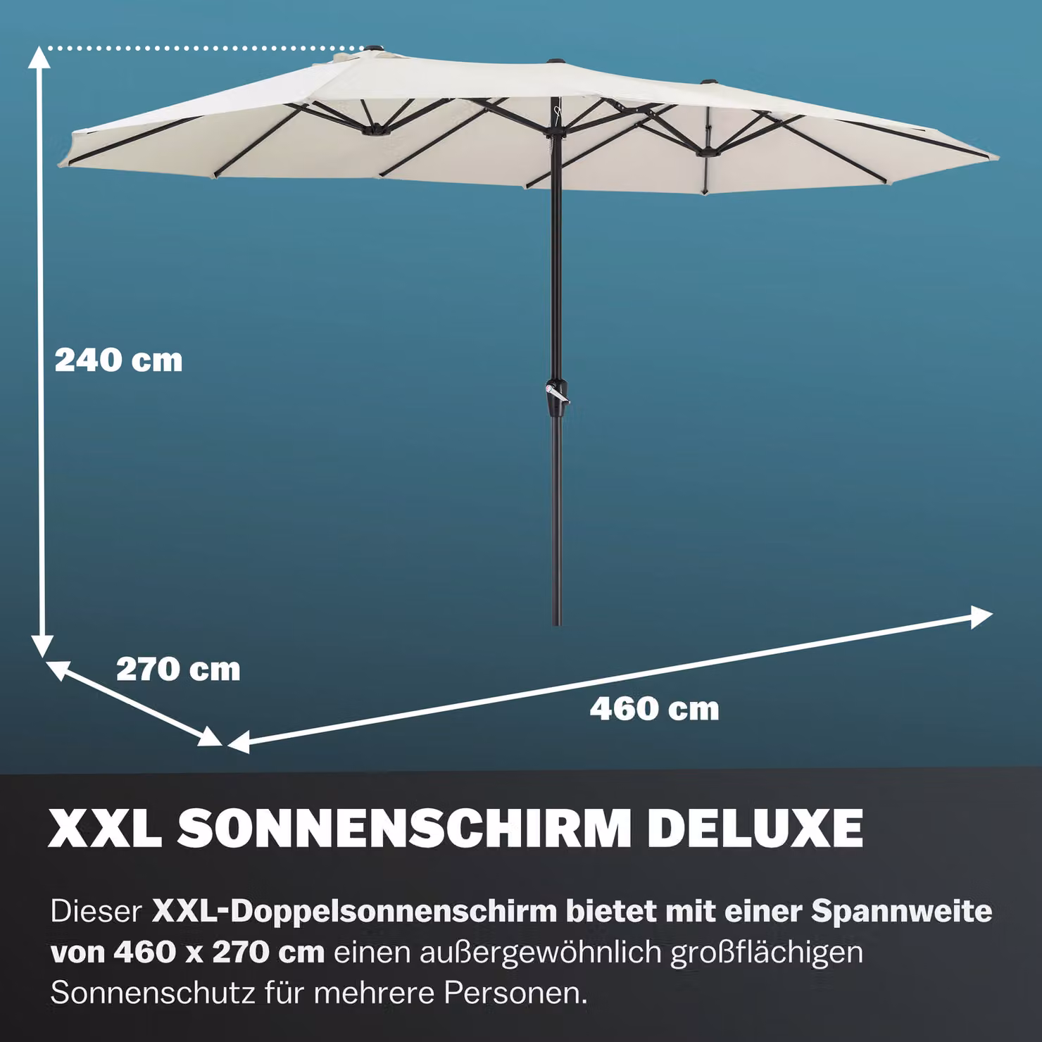 Ombrellone doppio XXL Kingsleeve in poliestere con struttura in acciaio, protezione UPF 50+, disponibile in beige o nero – 2