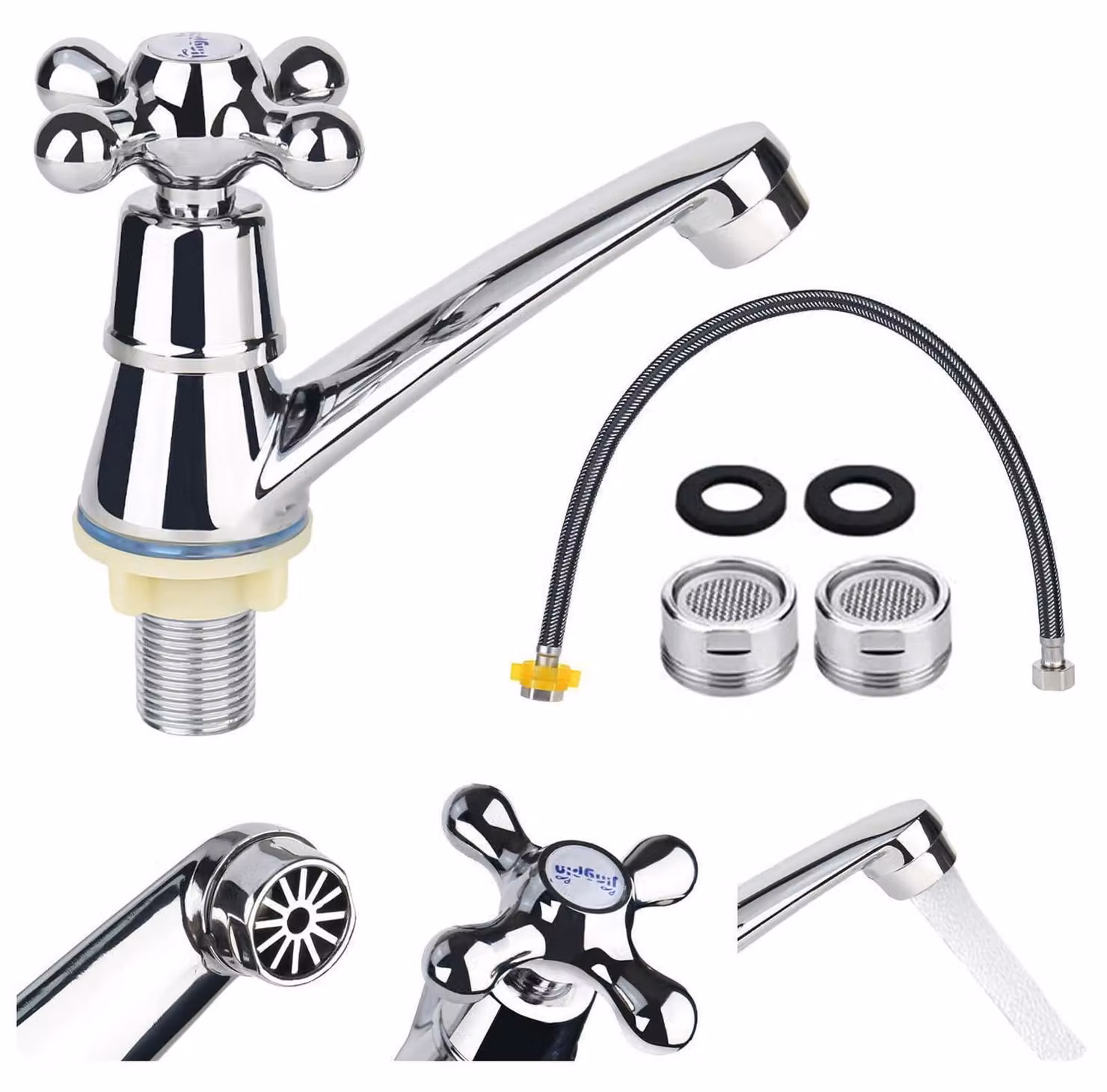 Miscelatore monocomando per lavabo, solo acqua fredda, cromato, lunghezza 60 cm, con tubo