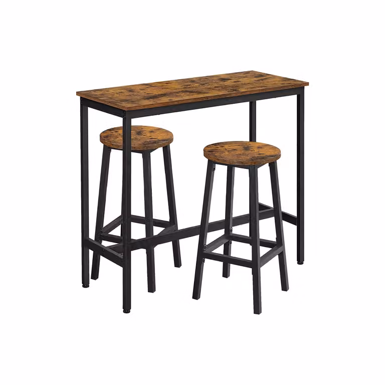 Set di 2 Sgabelli da Bar Nero Effetto Legno e Nero