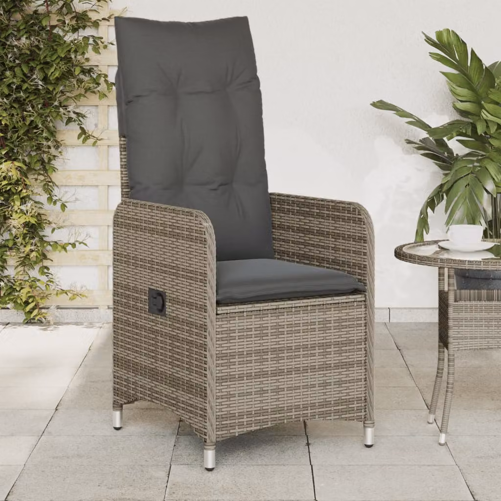 Sedia reclinabile da giardino con cuscini vidaXL in polyrattan e metallo grigia