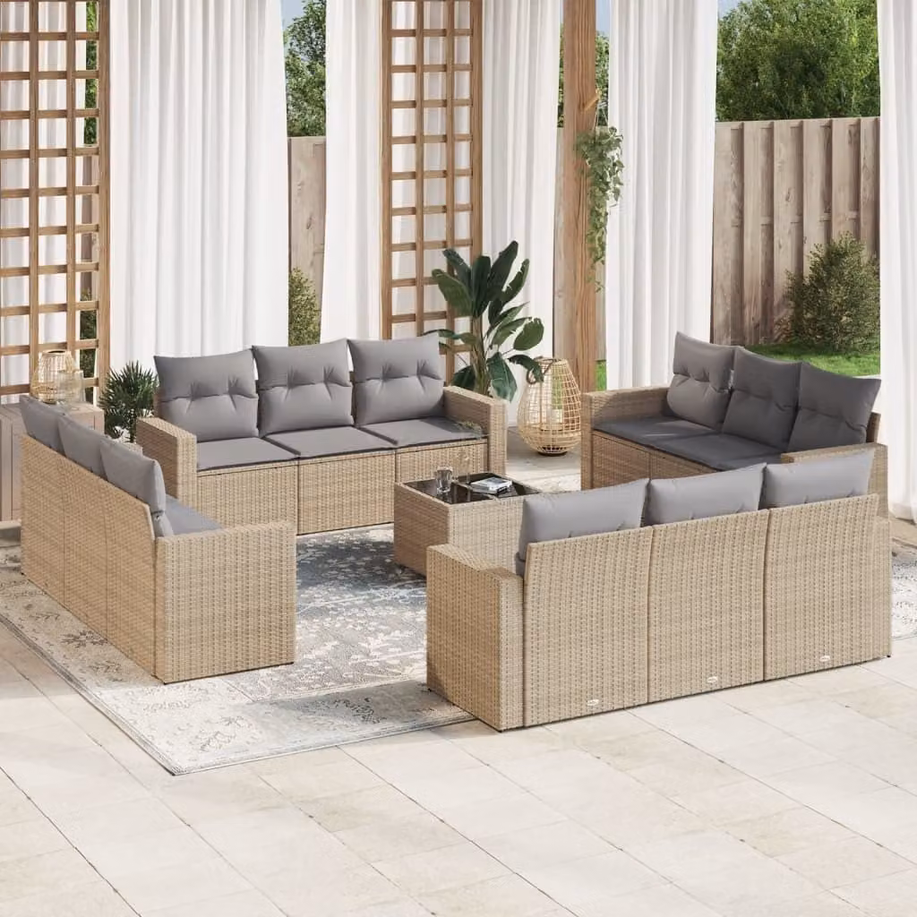 Maison Exclusive - Set Divano da Giardino 13 pz con Cuscini Beige in Polyrattan
