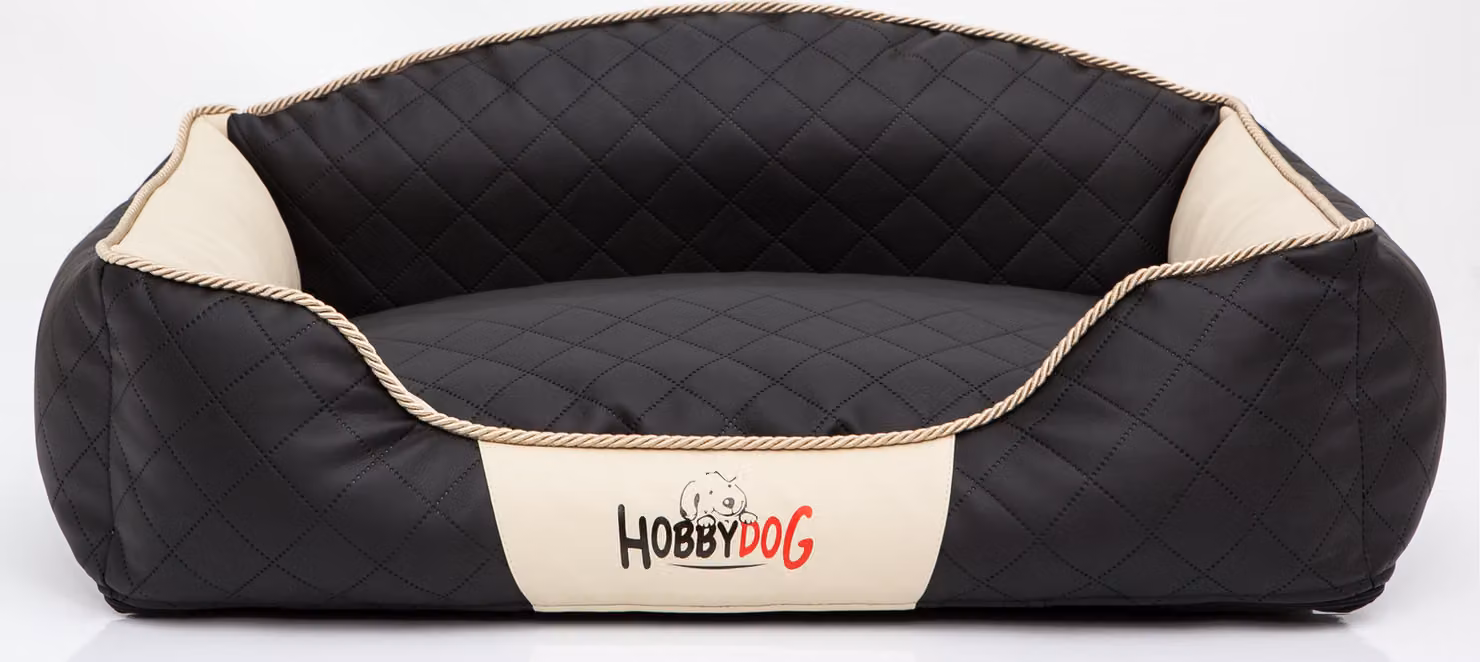 Cuscino per cani, cuccia, lettino, divanetto per cani e animali domestici - Lavabile - Elite - 84 x 65 x 28 cm [Taglia: XL] - Nero con beige