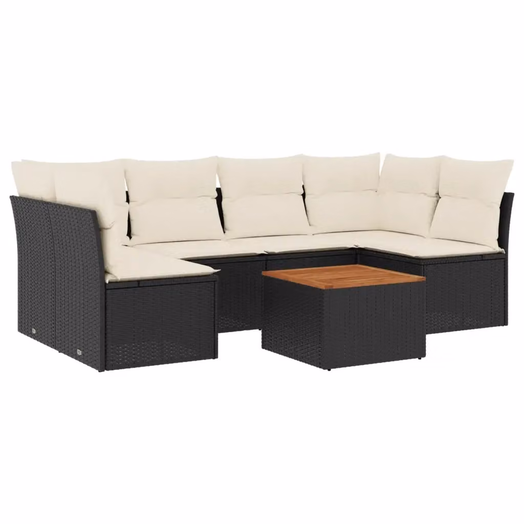 vidaXL Set Divani da Giardino a L con Cuscini 7pz in Polyrattan Nero e Tavolino da Esterno – 2